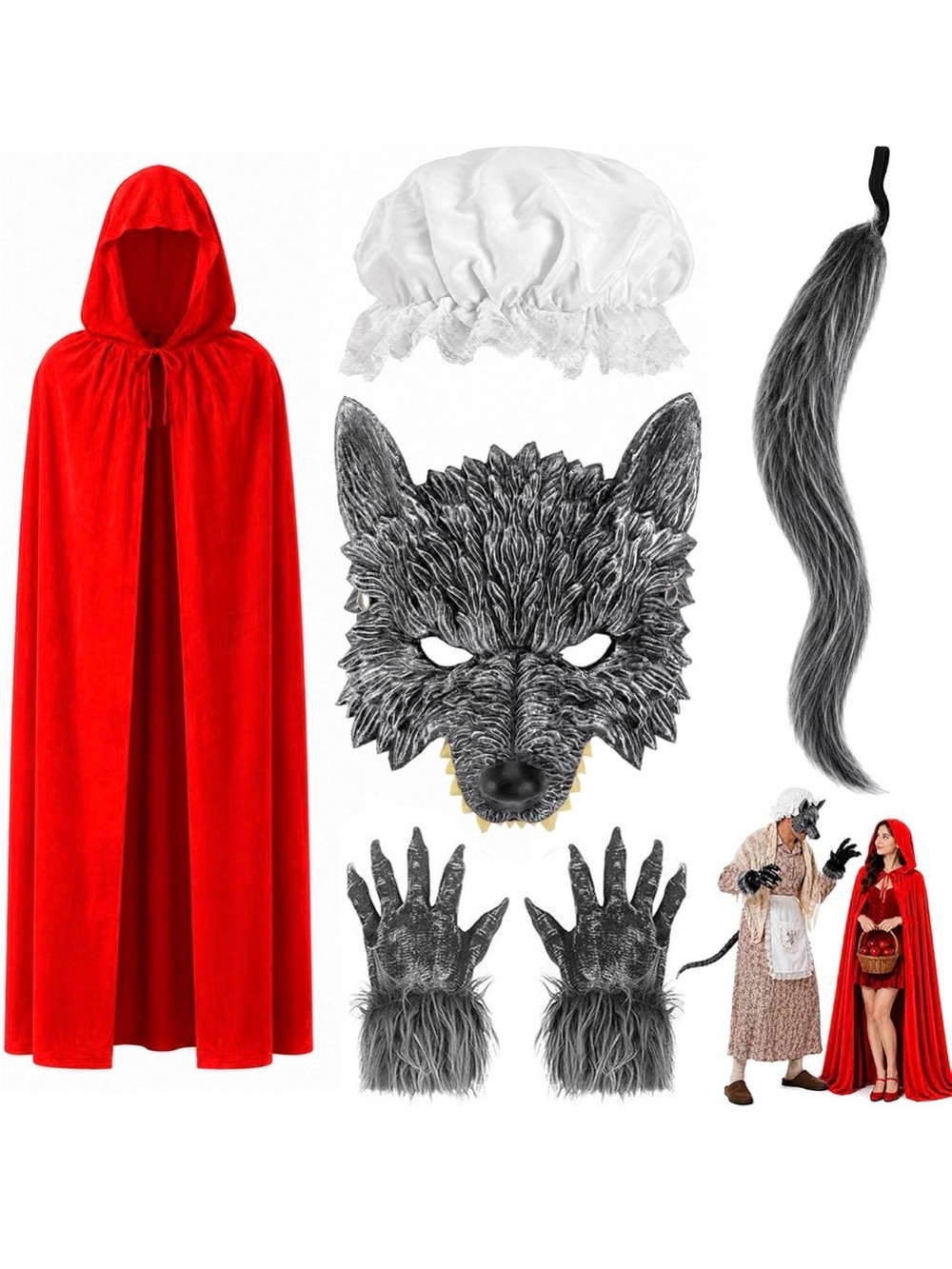 Red Little Red Riding Hood Costume Cape with Wolf Accessory Set